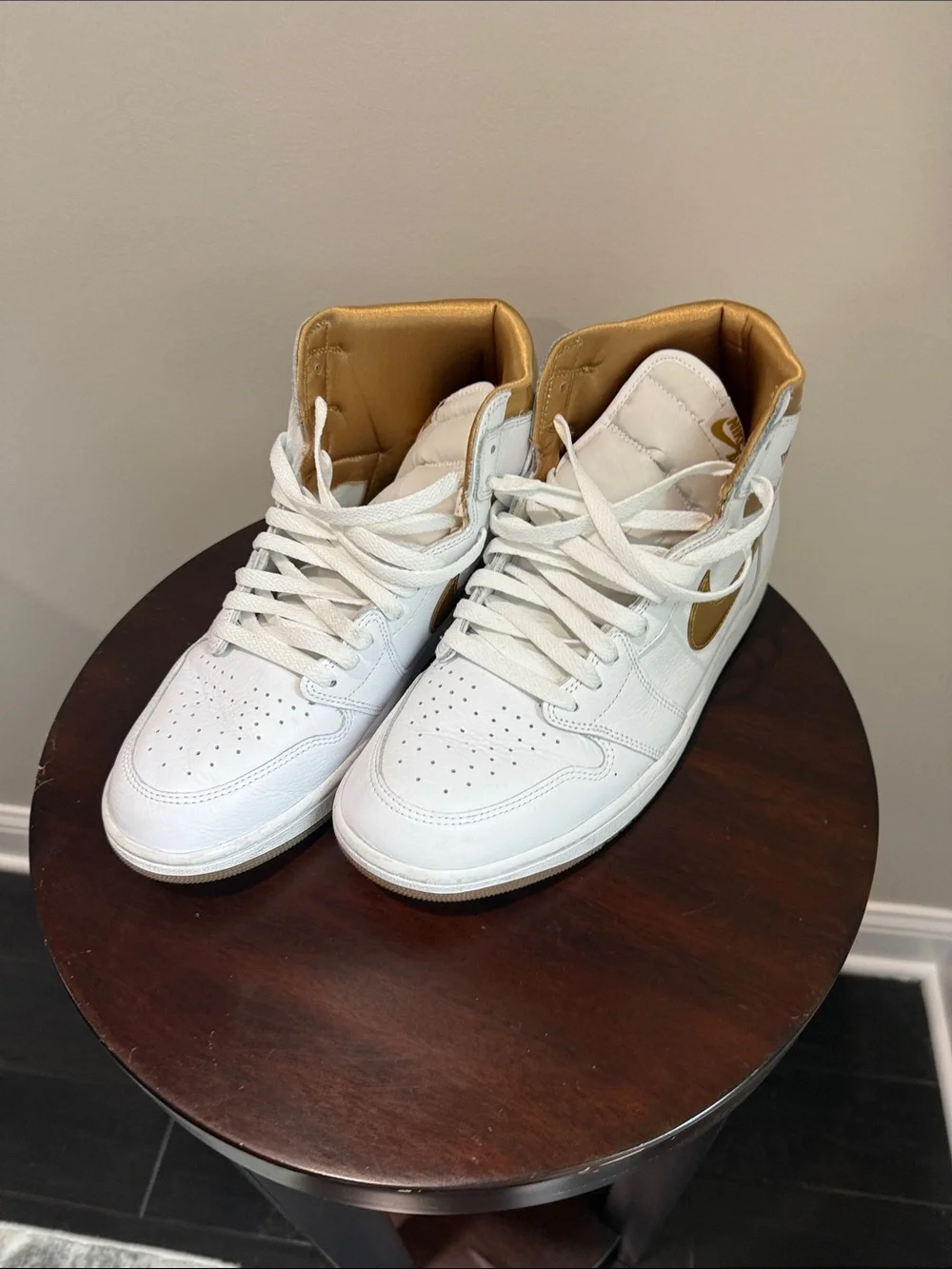 Jordan Women's High-Top Sneakers in White and Gold